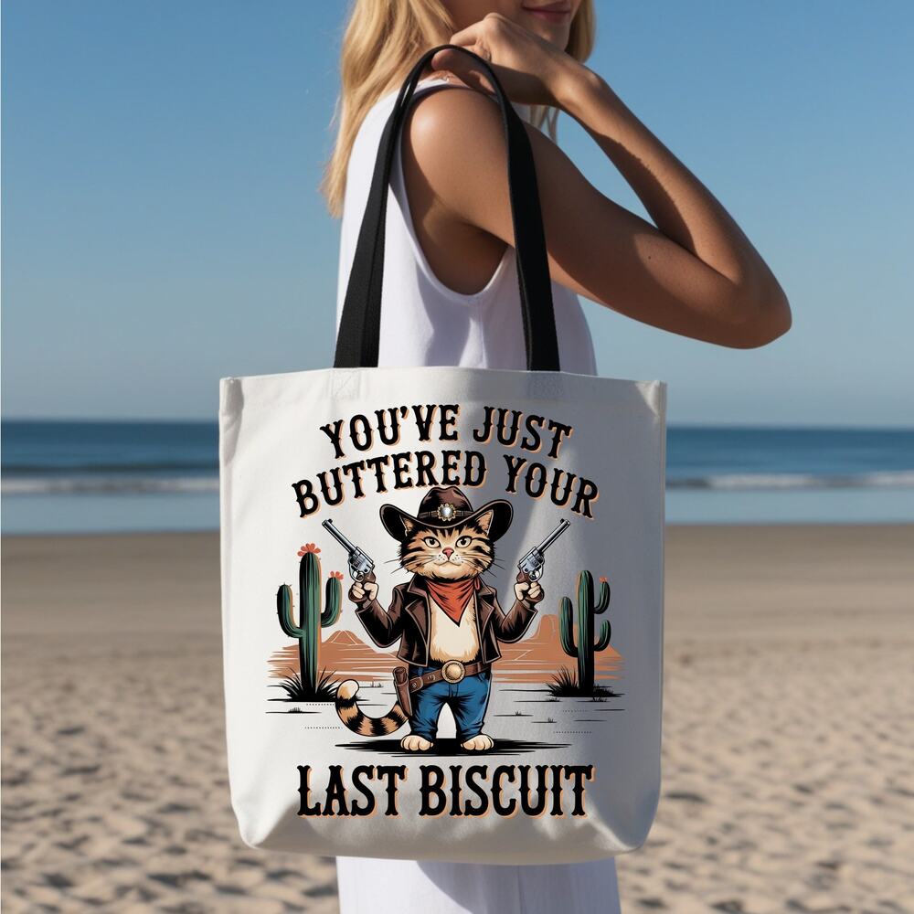 Buttered Your Last Biscuit Sassy Retro Western Gunslinger Cat